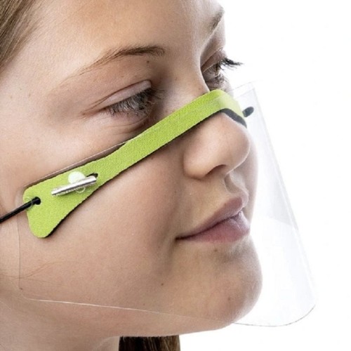 Mini przyłbica półprzyłbica ochronna na nos i usta dla dzieci i dorosłych z możliwością założenia na brodę przezroczysta plastikowa osłona Zielona