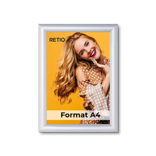Ramka zatrzaskowa KRAST A4 (21,0 x 29,7 cm) aluminiowa srebrna z ostrym prostym narożnikiem rama ramka plakatowa OWZ ścienna na plakat na zdjęcia profil 25 mm