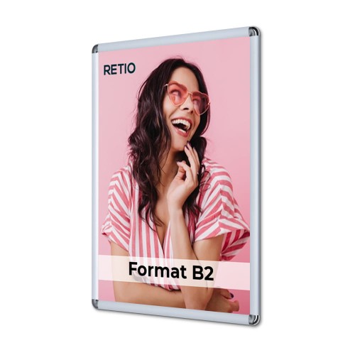 Ramka zatrzaskowa KRAST B2 (50,0 x 70,0 cm) aluminiowa srebrna z zaokgrąglonym narożnikiem rama ramka plakatowa OWZ ścienna na plakat na zdjęcia profil 25 mm