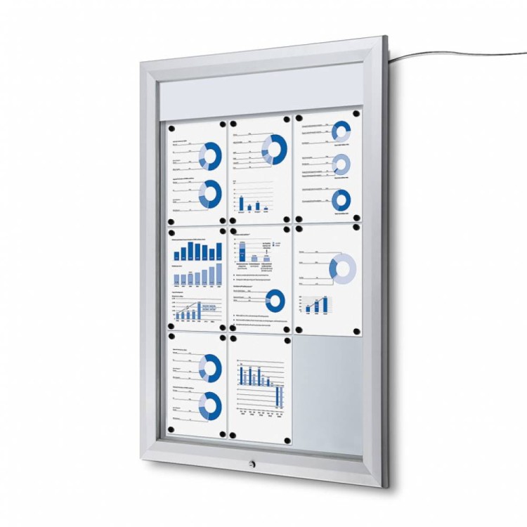 Zewnętrzna gablota magnetyczna ILLUMO 9xA4 80x116 cm z podświetleniem LED zamykana na kluczyk do użytku zewnętrznego gablota zewnętrzna gablota ogłoszeniowa gablota informacyjna tablica ogłoszeń tablica informacyjna