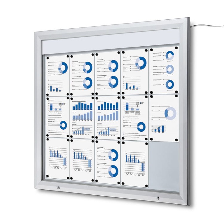 Zewnętrzna gablota magnetyczna ILLUMO 15xA4 124x116 cm z podświetleniem LED zamykana na kluczyk do użytku zewnętrznego gablota zewnętrzna gablota ogłoszeniowa gablota informacyjna tablica ogłoszeń tablica informacyjna