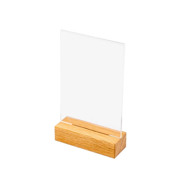 Stojak informacyjny na menu A6 z drewnianą podstawą typu T dwustronny przeglądarka ekspozytor do postawienia na stół stojak na menu na informację na ulotkę na plakat