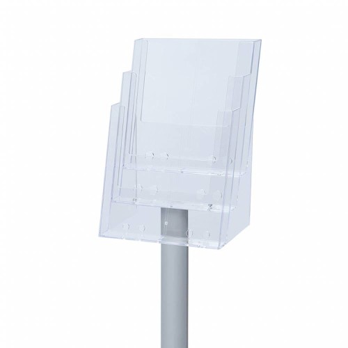 Stojak na ulotki 3xA4 z kieszeniami akrylowymi na broszury A4 srebrny prezenter ulotek stojak informacyjny na ulotki stojak na broszury A4 stojak prezentacyjny do branży detalicznej do hotelu