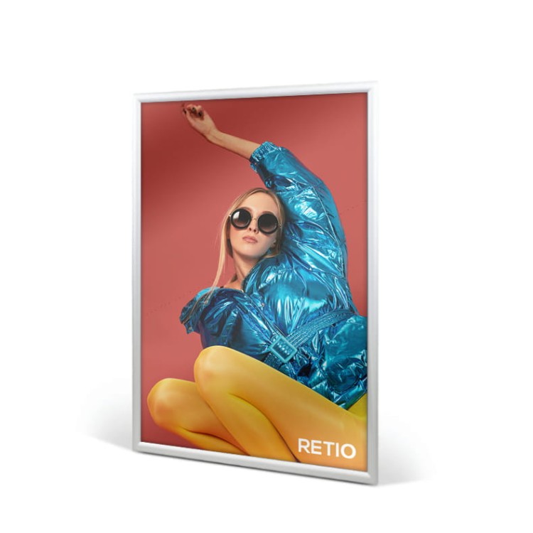 Ramka plakatowa OWZ B2 (70 x 50 cm) aluminiowa srebrna z prostym narożnikiem rama ramka plakatowa OWZ ścienna na plakat na zdjęcia profil 25 mm