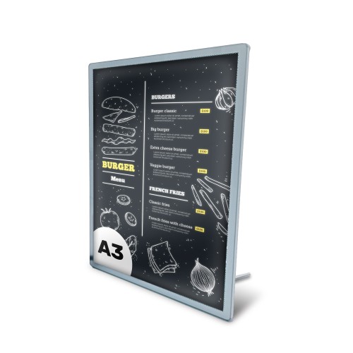 Ramka plakatowa LED podświetlana SUN A3 srebrna na biurko (29,7 x 42,0 cm) rama na plakat zdjęcia obraz podświetlana rama plakatowa