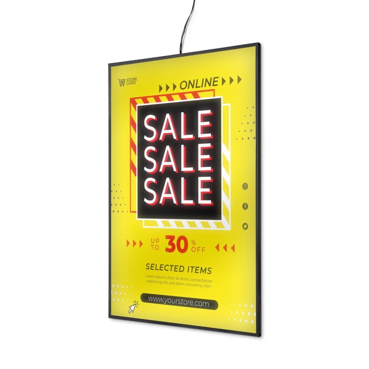 Podświetlana ramka LED A2 (42 x 59,4 cm) aluminiowa czarna z zaokrąglonym narożnikiem rama ramka plakatowa wsuwana ścienna na plakat na zdjęcia profil 5 mm