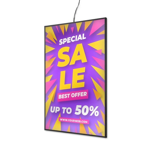 Podświetlana ramka LED A3 (29,7 x 42 cm) aluminiowa czarna z zaokrąglonym narożnikiem rama ramka plakatowa wsuwana ścienna na plakat na zdjęcia profil 5 mm