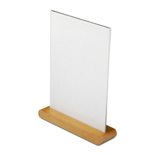 Dwustronny stojak akrylowy WOODI typu T format A4 (297x210 mm) informacyjny na ulotki, plakaty, broszury