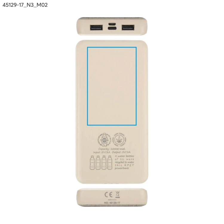 Power bank rPET REPPO 10000 mAh beżowy (naturalny)