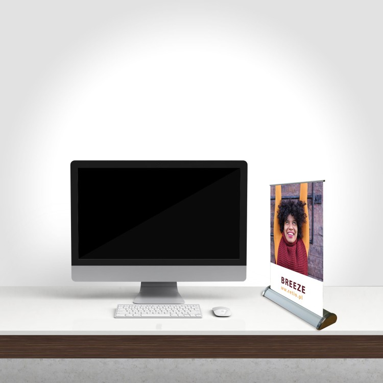Rollup biurkowy Breeze A4 stojak reklamowy na biurko rozwijany z wydrukiem