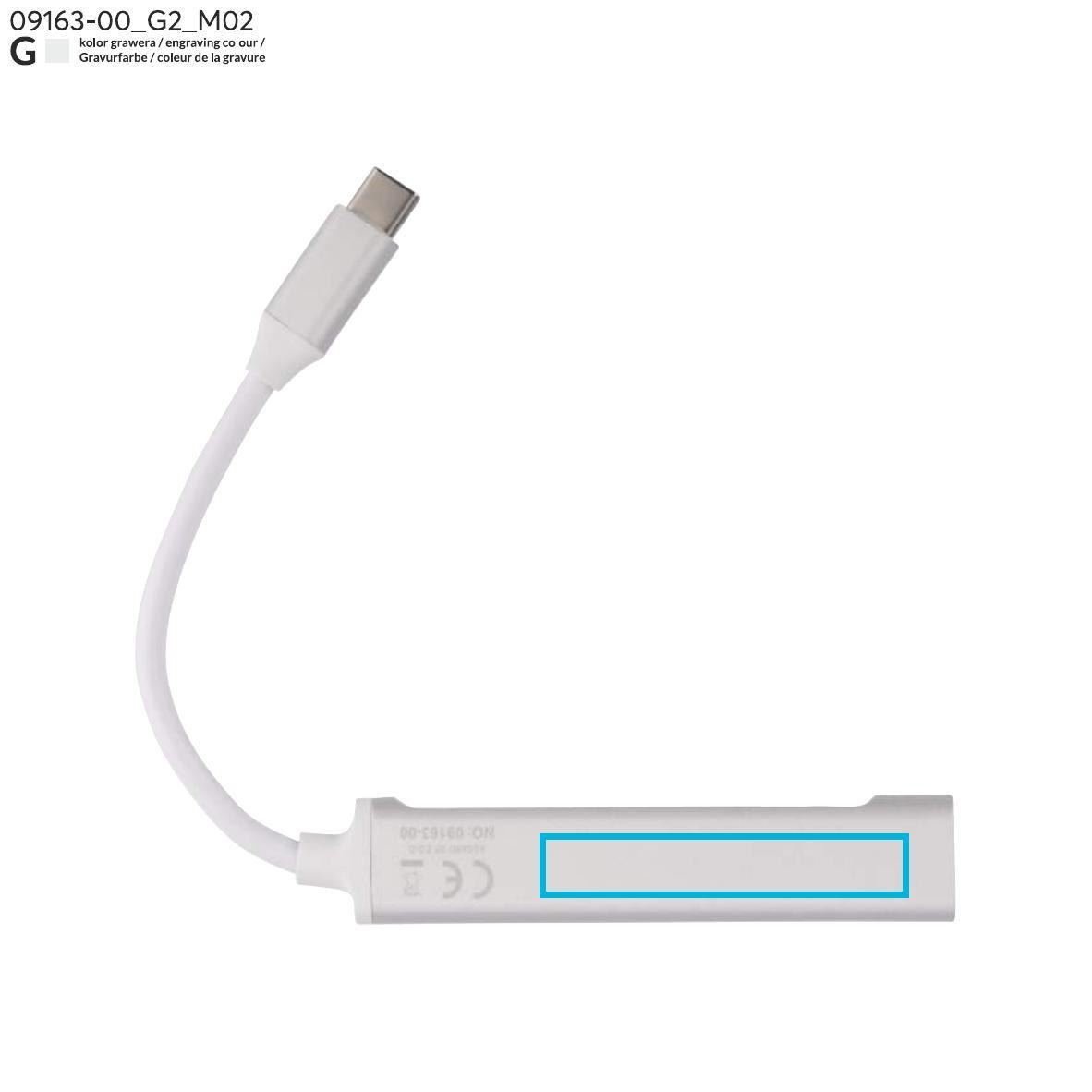 Rozdzielacz HUB USB z kablem typ C - ROSKO srebrny