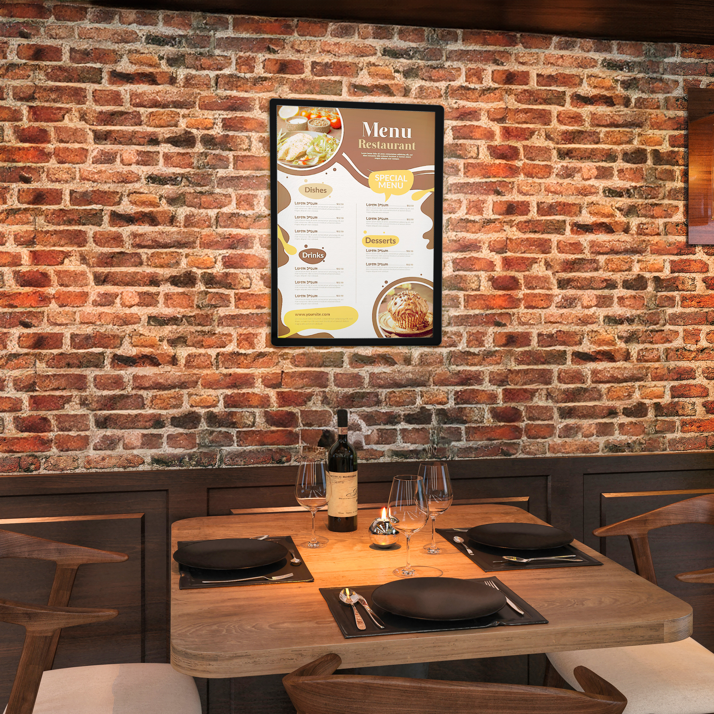 Ramka plakatowa A3 LED czarna podświetlana w restauracji na MENU, na stół