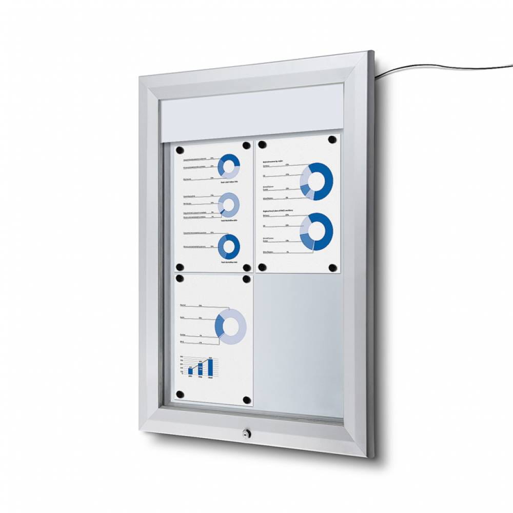 Zewnętrzna gablota magnetyczna ILLUMO 4xA4 58x86 cm z podświetleniem LED zamykana na kluczyk do użytku zewnętrznego gablota zewnętrzna gablota ogłoszeniowa gablota informacyjna tablica ogłoszeń tablica informacyjna