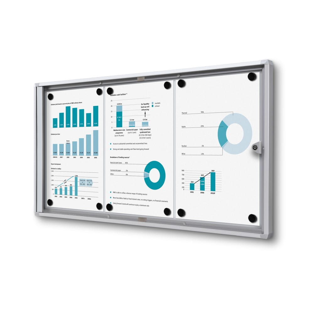 XS 3xA4 Magnetic Display Cabinet 66x31 cm with B1 Flame Retardant Certificate, Closed with a Key for Internal Use, Internal Display, Advertising Display, Information Display, Notice Board, FIREPROOF Information Board