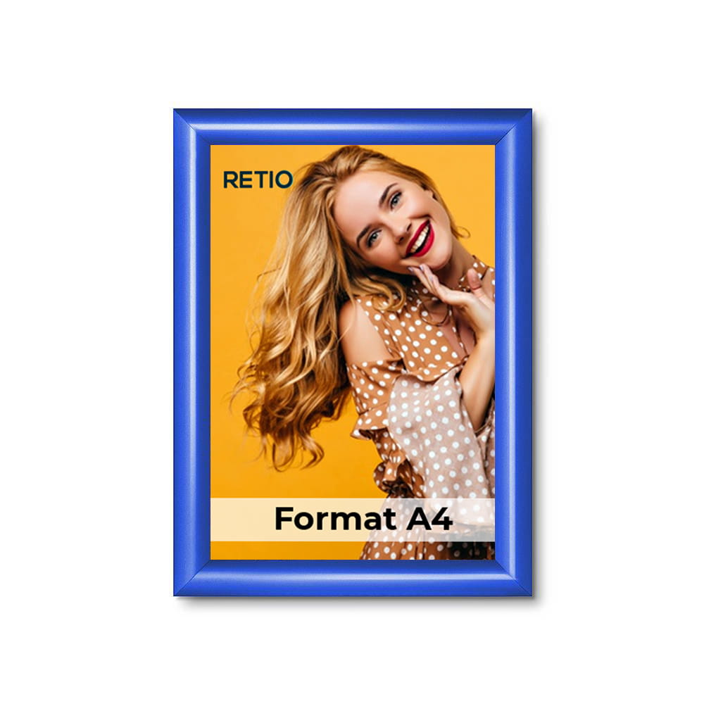 Ramka zatrzaskowa KRAST A4 (21,0 x 29,7 cm) aluminiowa niebieska z ostrym prostym narożnikiem rama ramka plakatowa OWZ ścienna na plakat na zdjęcia profil 25 mm