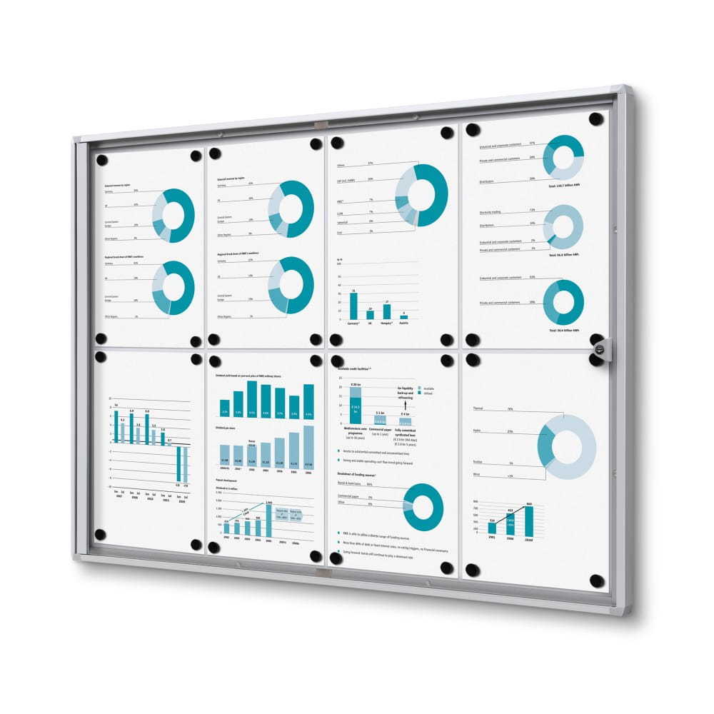 XS 8xA4 Magnetic Display Cabinet 88X61 cm with B1 Flame Retardant Certificate, Closed with a Key for Internal Use, Internal Display, Advertising Display, Information Display, Notice Board, FIREPROOF Information Board
