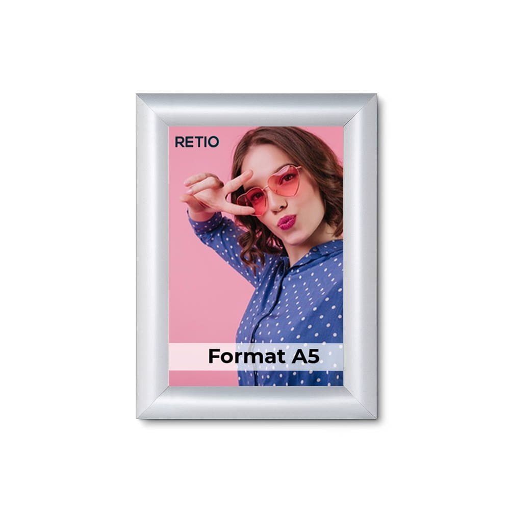 Ramka zatrzaskowa KRAST A5 (14,8 x 21,0 cm) aluminiowa srebrna rama ramka plakatowa OWZ ścienna na plakat na zdjęcia - profil 25mm, prosty narożnik